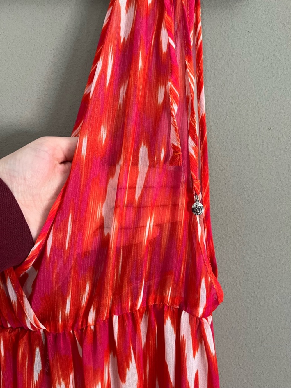 Jones New York Sheer Maxi Dress or Swim Cover Up Red Print Maximalism Large - Picture 10 of 11